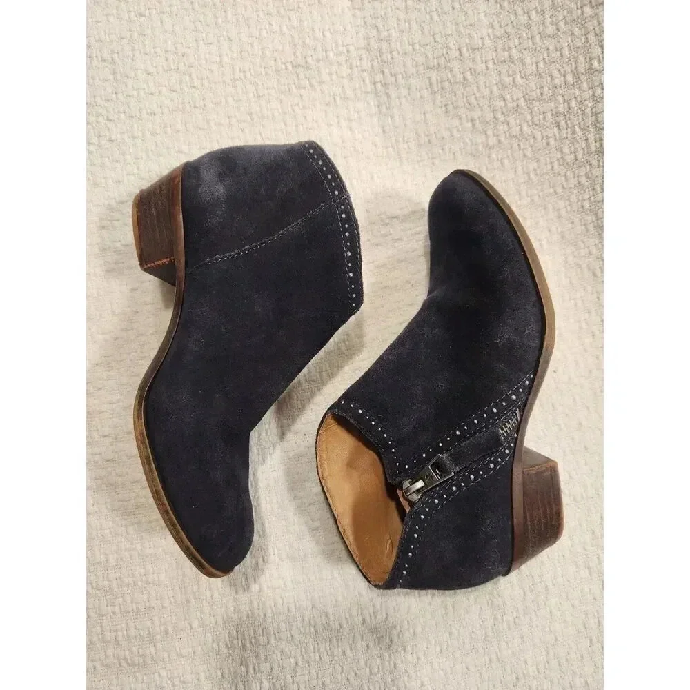 Lucky Brand Benna Black Suede Leather Zip Up Studded Ankle Boots